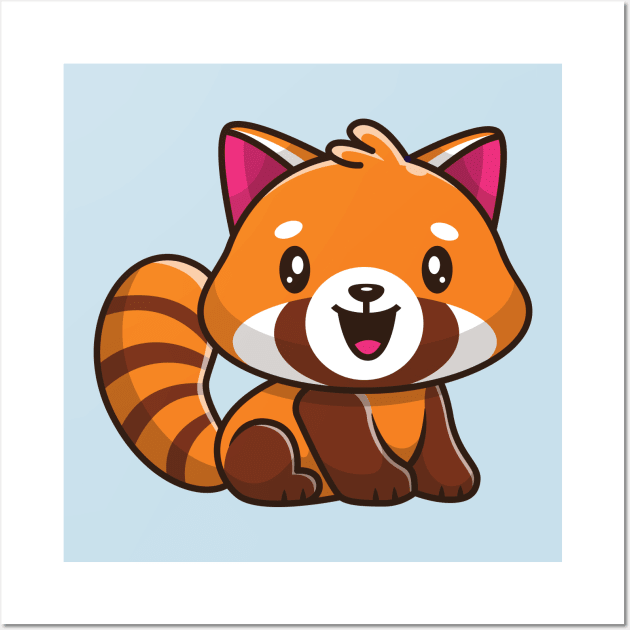 Cute Red Panda Sitting Cartoon Wall Art by Catalyst Labs
